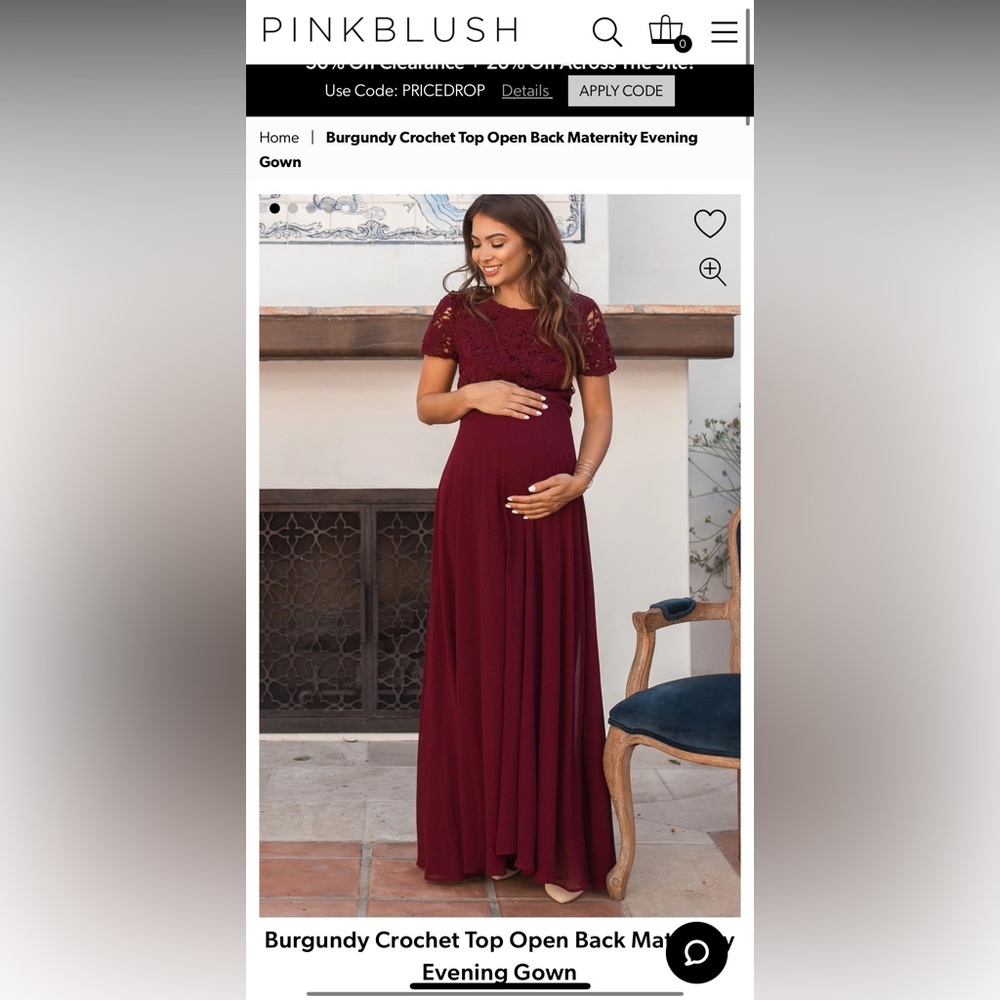 PinkBlush Burgundy Crochet Top Open Back Maternity Evening Gown